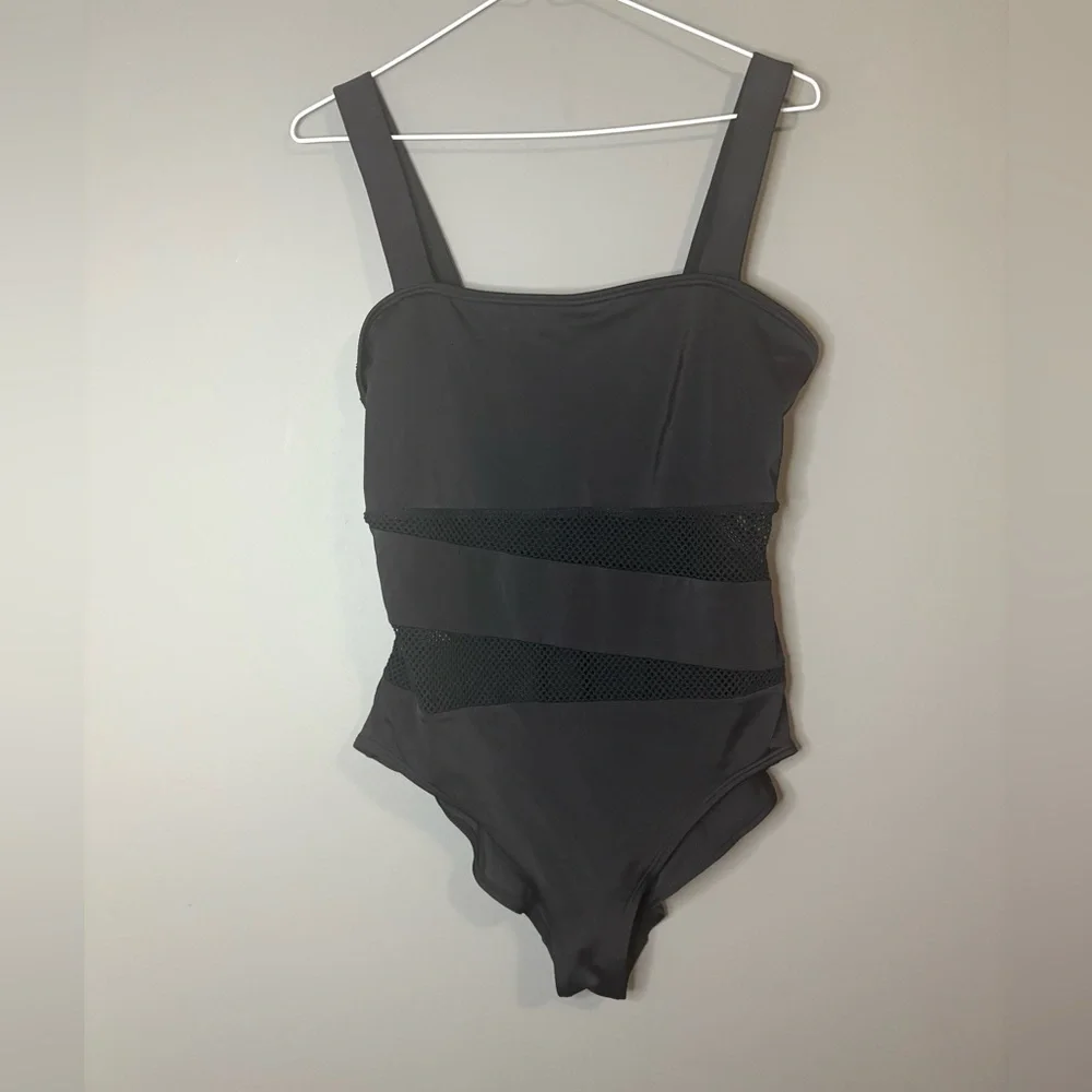DKNY Black Mesh Panel One Piece Swimsuit | Size 14 | Chic Cutout - Picture 2 of 9